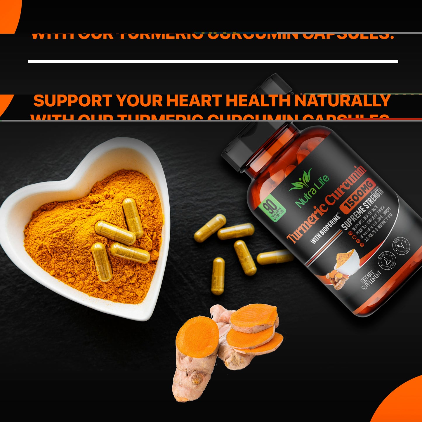 High Potency Turmeric Curcumin USA Made with BioPerine Natural Joint Support 95% Standardized Curcuminoids & Black Pepper Extract - Non GMO Gluten Free - 90 Capsules by Nutra Life