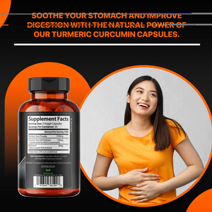 High Potency Turmeric Curcumin USA Made with BioPerine Natural Joint Support 95% Standardized Curcuminoids & Black Pepper Extract - Non GMO Gluten Free - 90 Capsules by Nutra Life