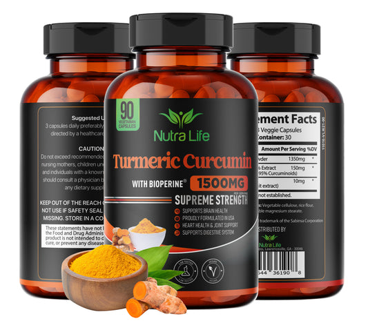 High Potency Turmeric Curcumin USA Made with BioPerine Natural Joint Support 95% Standardized Curcuminoids & Black Pepper Extract - Non GMO Gluten Free - 90 Capsules by Nutra Life